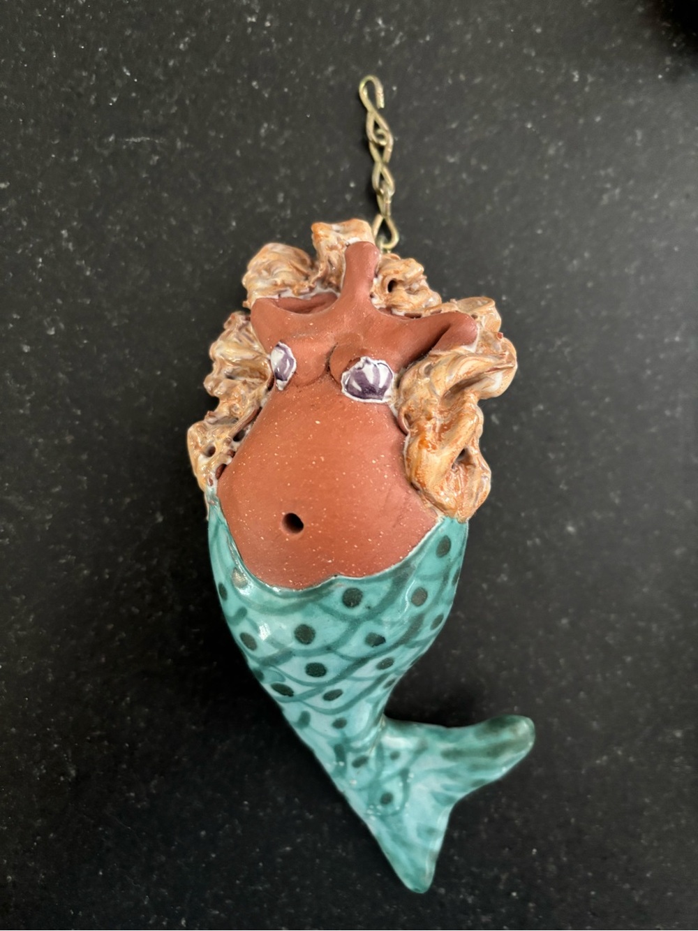 Handmade Ceramic Mermaid Ornament - Teal Tail
